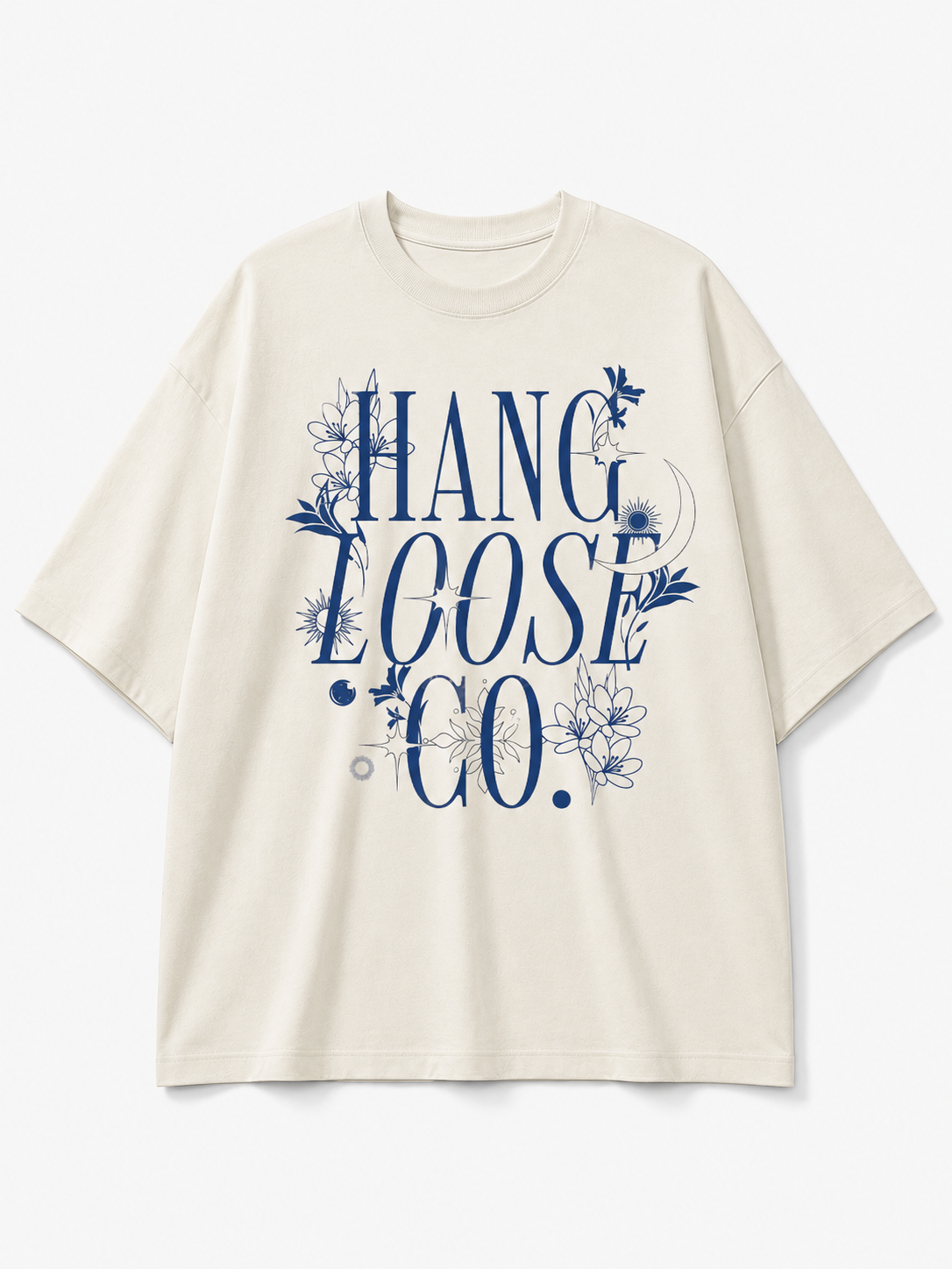 Oversized Cream T-Shirt with Botanical Typography